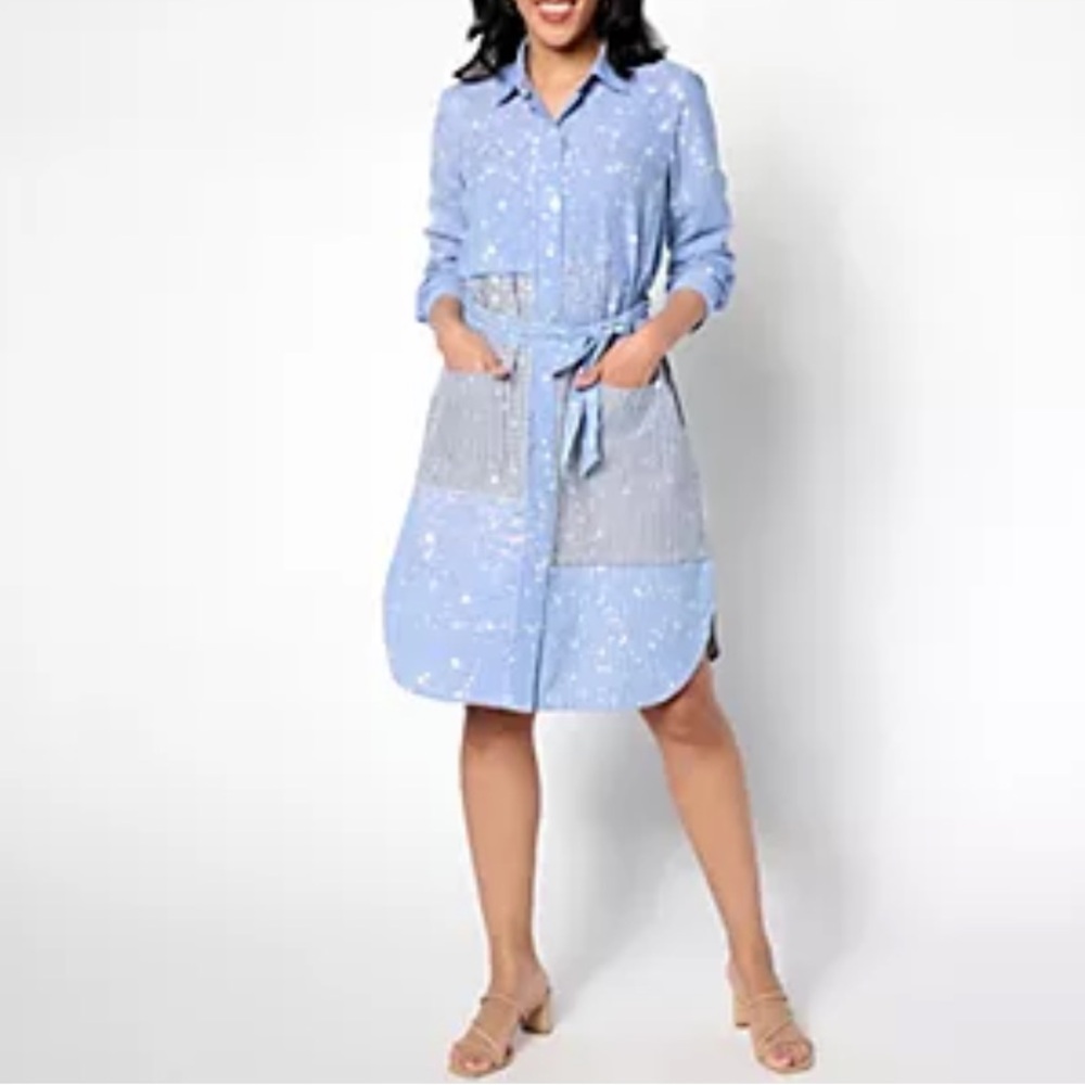 LOGO by Lori Goldstein
Special Edition Patchwork
Light Blue Midi Dress
1X